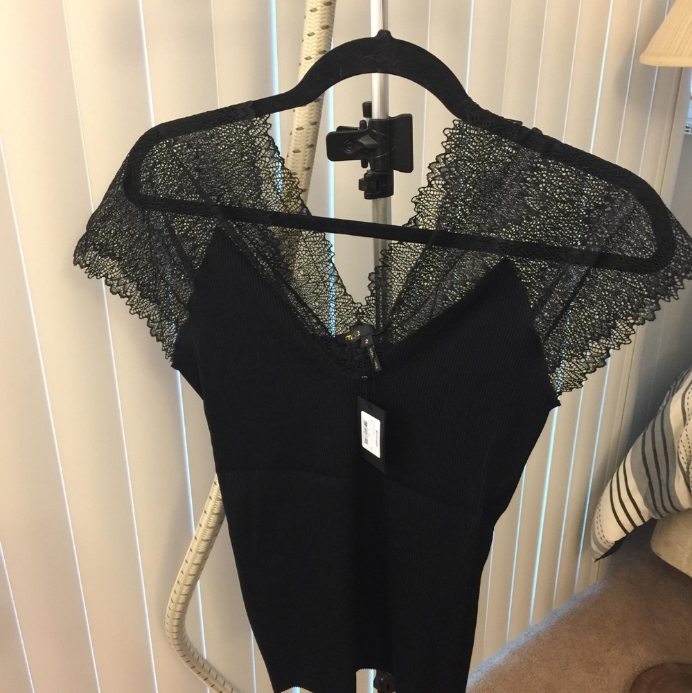 Maje black blouse with lace short sleev